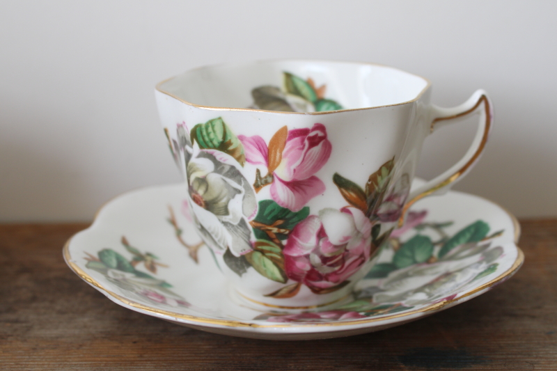 photo of vintage tea cup & saucer Royal Vale bone china pink & white magnolia floral  #1