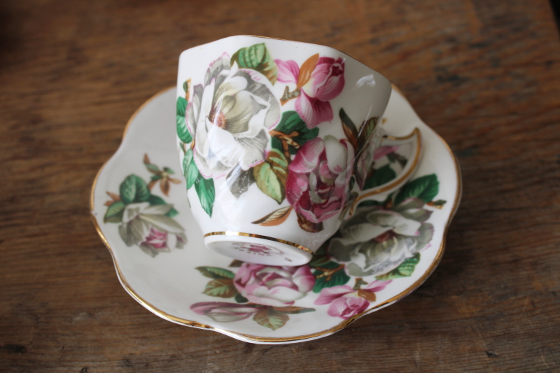 photo of vintage tea cup & saucer Royal Vale bone china pink & white magnolia floral  #2