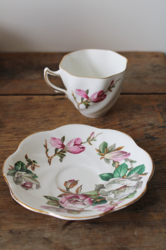photo of vintage tea cup & saucer Royal Vale bone china pink & white magnolia floral  #3