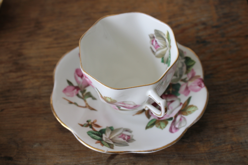 photo of vintage tea cup & saucer Royal Vale bone china pink & white magnolia floral  #4