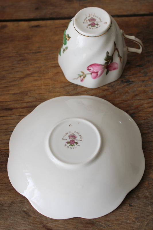 photo of vintage tea cup & saucer Royal Vale bone china pink & white magnolia floral  #5
