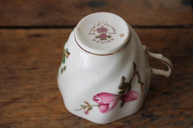 photo of vintage tea cup & saucer Royal Vale bone china pink & white magnolia floral  #6