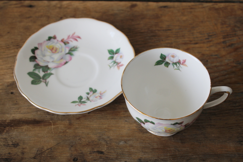 photo of vintage tea cup & saucer Royal Vale bone china pink & white rose floral  #2
