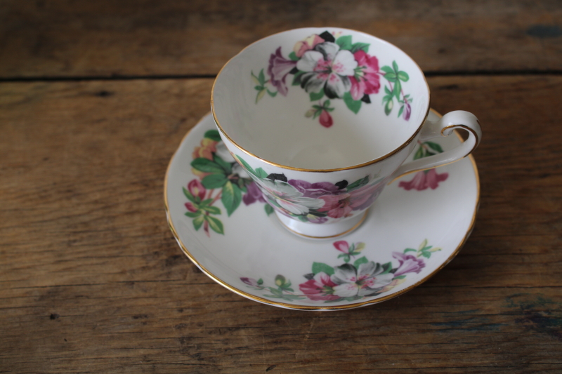 photo of vintage tea cup & saucer Tuscan England fine bone china Azalea pattern floral  #1