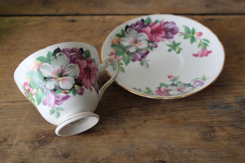 photo of vintage tea cup & saucer Tuscan England fine bone china Azalea pattern floral  #2