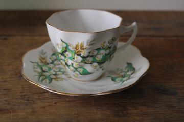 catalog photo of vintage tea cup & saucer lily of the valley lilies floral English bone china 