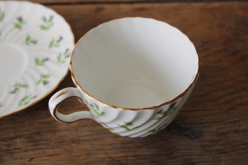 photo of vintage tea cup & saucer set Aynsley English bone china, Scots thistle tiny floral pattern  #2
