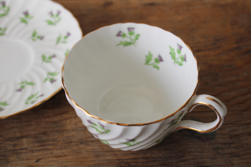 photo of vintage tea cup & saucer set Aynsley English bone china, Scots thistle tiny floral pattern  #3