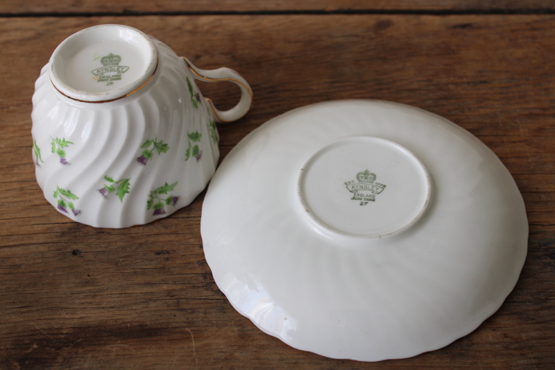 photo of vintage tea cup & saucer set Aynsley English bone china, Scots thistle tiny floral pattern  #6