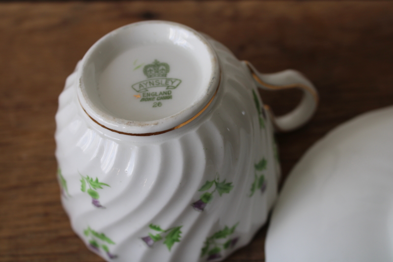 photo of vintage tea cup & saucer set Aynsley English bone china, Scots thistle tiny floral pattern  #7