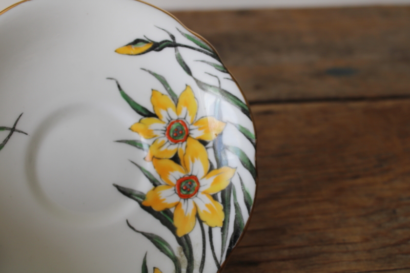 photo of vintage tea cup & saucer set Gladstone English bone china, art deco floral spring daffodils  #3