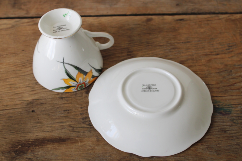 photo of vintage tea cup & saucer set Gladstone English bone china, art deco floral spring daffodils  #4