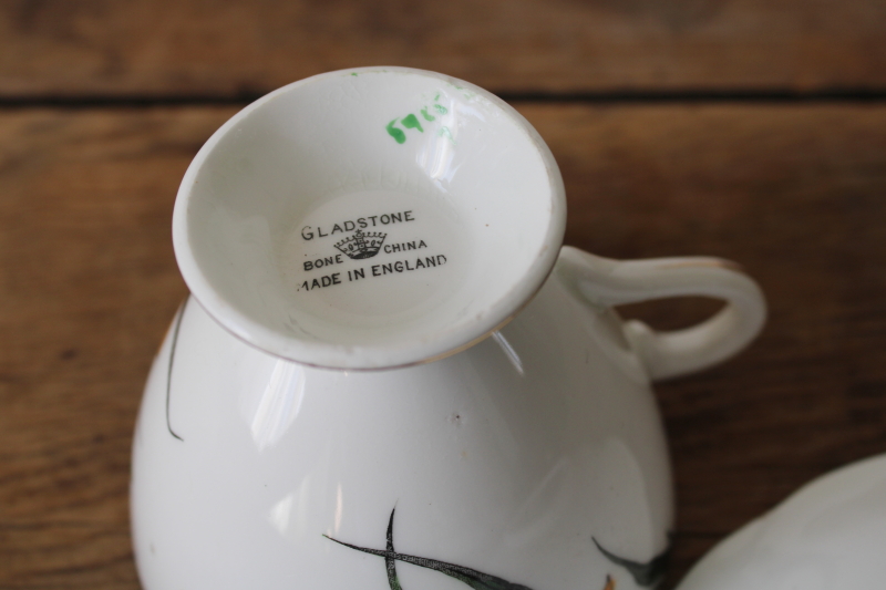 photo of vintage tea cup & saucer set Gladstone English bone china, art deco floral spring daffodils  #5