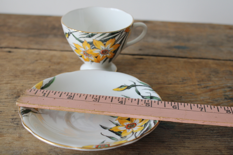 photo of vintage tea cup & saucer set Gladstone English bone china, art deco floral spring daffodils  #6