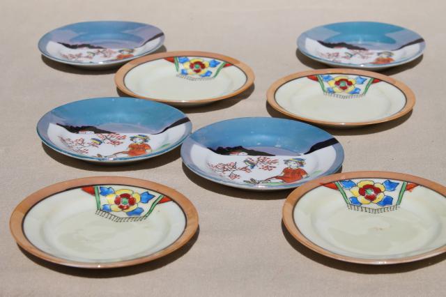 photo of vintage tea party china doll dishes, little hand painted porcelain plates #1