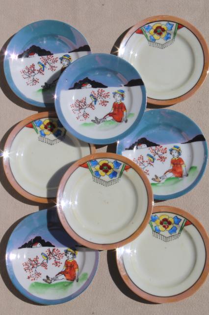 photo of vintage tea party china doll dishes, little hand painted porcelain plates #3