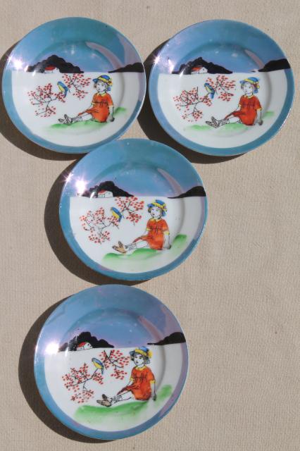 photo of vintage tea party china doll dishes, little hand painted porcelain plates #4