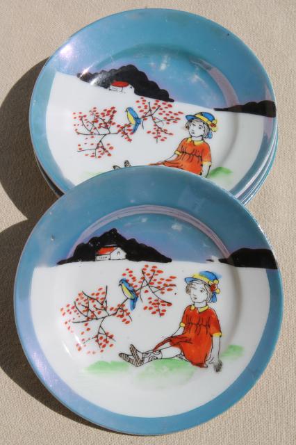 photo of vintage tea party china doll dishes, little hand painted porcelain plates #5