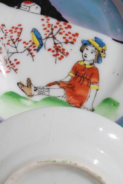 photo of vintage tea party china doll dishes, little hand painted porcelain plates #7