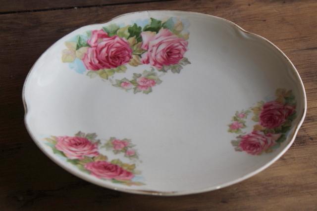 photo of vintage tea table china, mismatched old roses painted cake plates & serving trays  #3