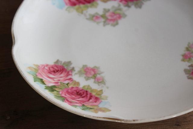 photo of vintage tea table china, mismatched old roses painted cake plates & serving trays  #4