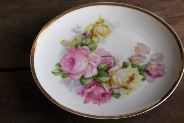 photo of vintage tea table china, mismatched old roses painted cake plates & serving trays  #7