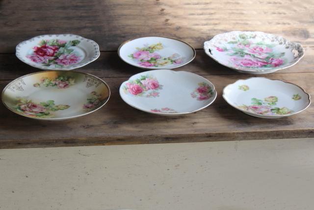 photo of vintage tea table china, mismatched old roses painted cake plates & serving trays  #12