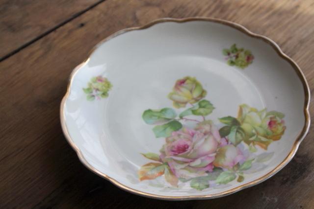 photo of vintage tea table china, mismatched old roses painted cake plates & serving trays  #13