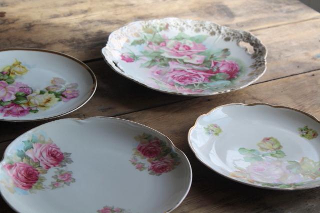 photo of vintage tea table china, mismatched old roses painted cake plates & serving trays  #16