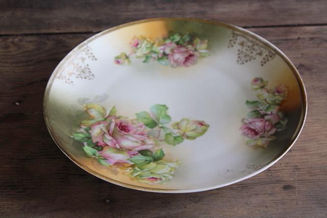 photo of vintage tea table china, mismatched old roses painted cake plates & serving trays  #19