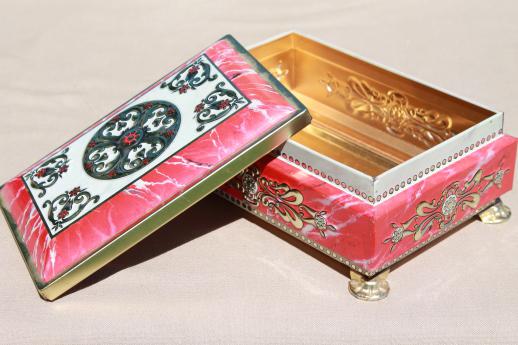 photo of vintage tea tins & biscuit tin, red, black & silver metal tin canisters #4