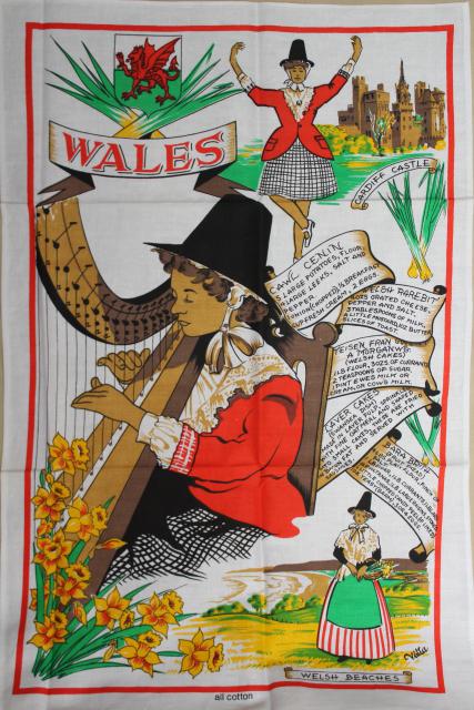 photo of vintage tea towel w/ Welsh recipes traditional food favorites of Wales #1