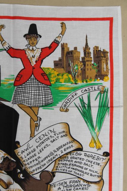 photo of vintage tea towel w/ Welsh recipes traditional food favorites of Wales #3