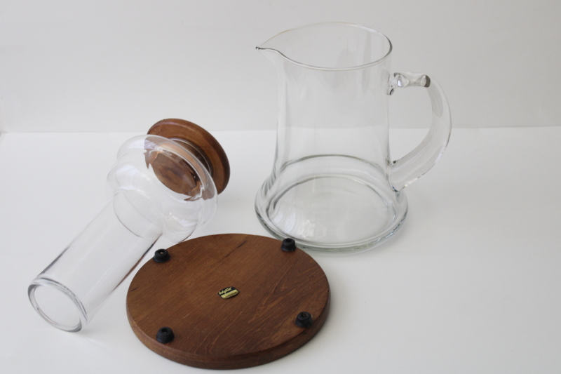 photo of vintage teak & glass ice water carafe set, minimalist modern for table or kitchen #3