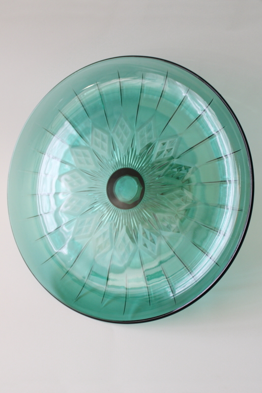 photo of vintage teal green glass cake plate, Canfield pattern Anchor Hocking cake stand #2