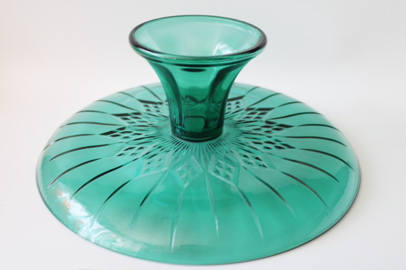 photo of vintage teal green glass cake plate, Canfield pattern Anchor Hocking cake stand #4