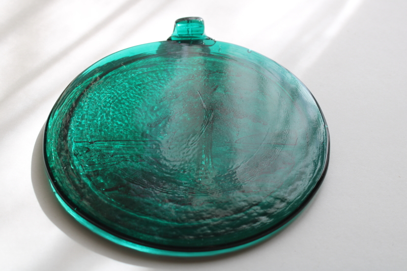 photo of vintage teal green glass suncatcher, lone pine tree wilderness nature scene  #3