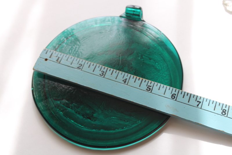 photo of vintage teal green glass suncatcher, lone pine tree wilderness nature scene  #4