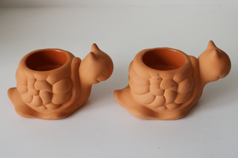 photo of vintage terracotta snail candle holders, Partylite mini snails to hold tea lights candles  #4