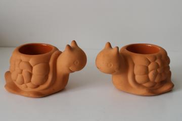 catalog photo of vintage terracotta snail candle holders, Partylite mini snails to hold tea lights candles 