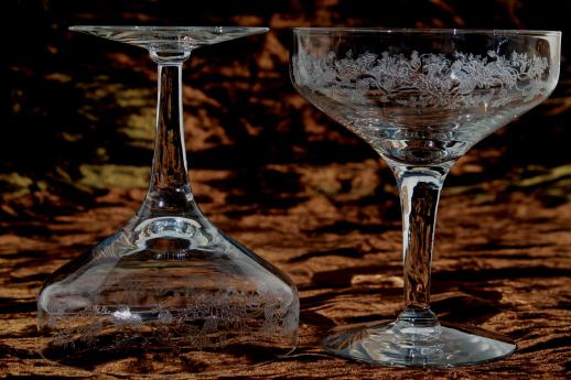 photo of vintage thistle etched glass stemware, saucer coupe champagne glasses set of 10 #3