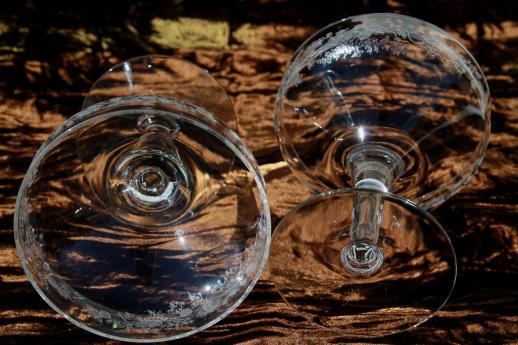 photo of vintage thistle etched glass stemware, saucer coupe champagne glasses set of 10 #4