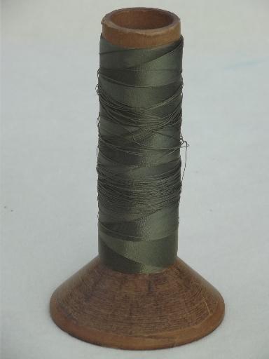 photo of vintage thread spools lot, fine silky sewing thread & heavy shiny cord #4