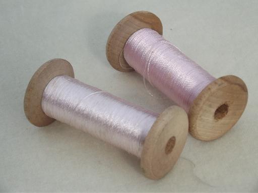 photo of vintage thread spools lot, fine silky sewing thread & heavy shiny cord #5