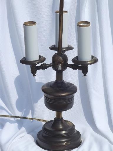 photo of vintage three light candelabra candlestick lamp, antique brass finish #2