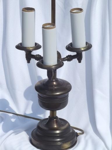 photo of vintage three light candelabra candlestick lamp, antique brass finish #3