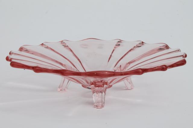 photo of vintage three toed candy dish / footed bowl, pink depression glass #2