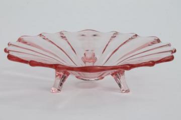 catalog photo of vintage three toed candy dish / footed bowl, pink depression glass