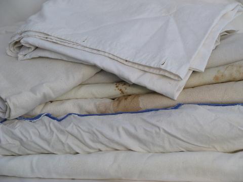 photo of vintage tick covers & bed sheets, old cotton flour feed sack fabric #1