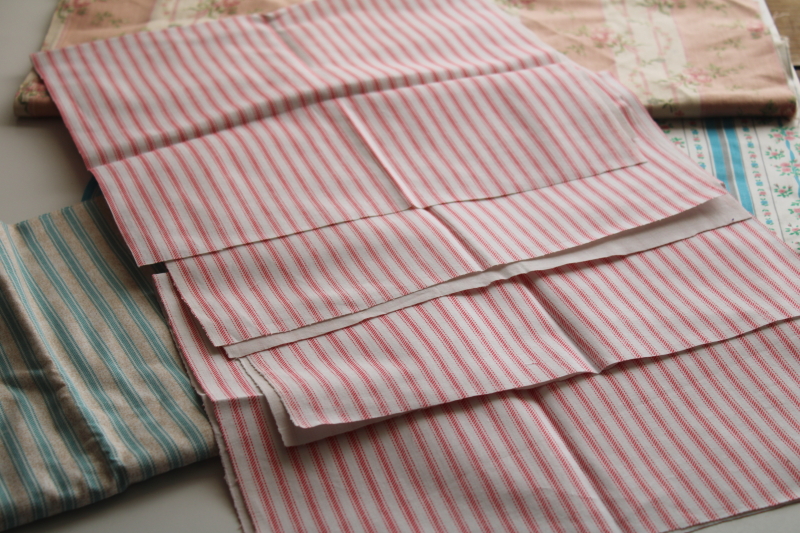 photo of vintage ticking fabric stripes & florals, lot of small pieces for craft sewing projects #3